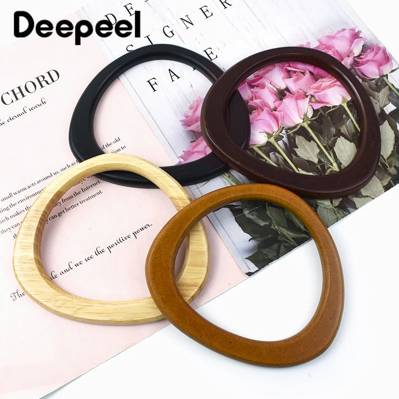 2/4Pcs Deepeel 14.5*12.5cm D Shape Women's Handbag Wooden Handle Handcrafted Woven-Bag Purse Wrist Handles DIY Bags Accessories