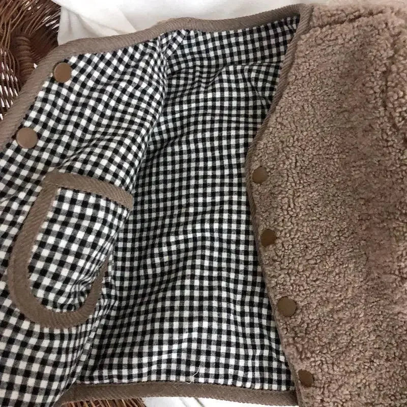 Fashion New Autumn and Winter Warm Jacket Two Sides Wear Plaid Plush Jacket Kids Jackets Winter Clothes DGUKYM 12042