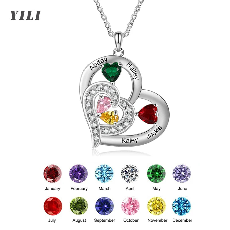 Collier Prénom Personnalisé Pierre de Naissance | Cœur Promesse Gravée | Pendentif | Cadeau Noël Bijou