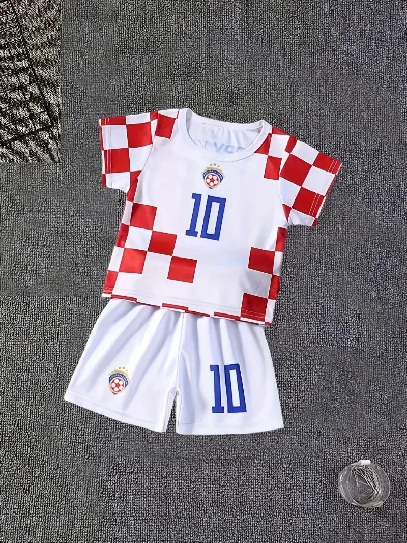 Two-Piece Summer Messi and Ronaldo Shirt 3D Printed Children's Football Training Set Boys Breathable Sweat-Absorbent Sportswear