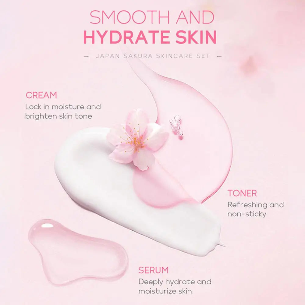 Sakura skin care sets with cleanser, serum, eye cream, facial cream, beauty products for women, travel skin care kit