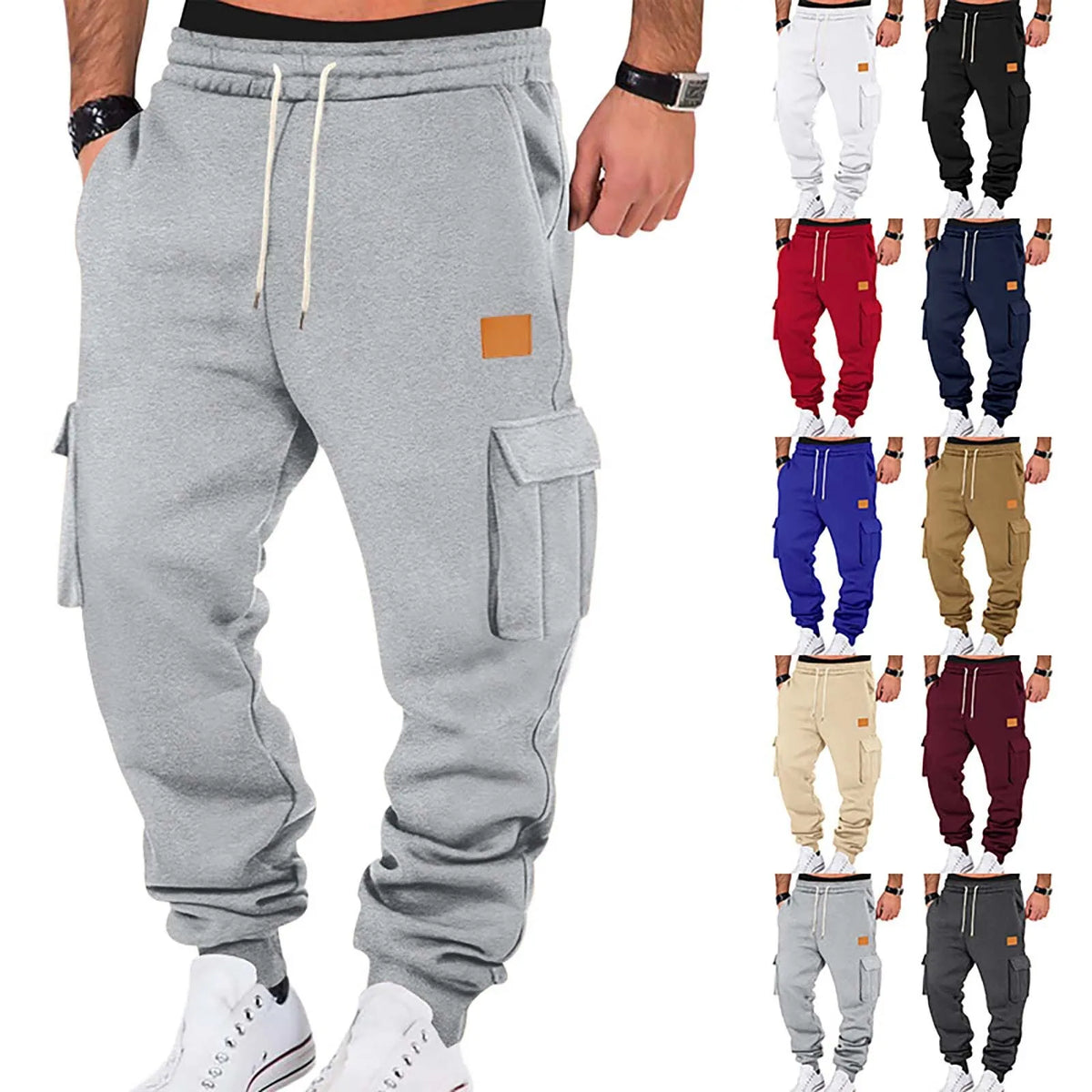 Men's Cargo Pants 2025 New Casual Loose Autumn Winter Straight Baggy Pants Multi-Pockets Solid Color Printing Sweatpants