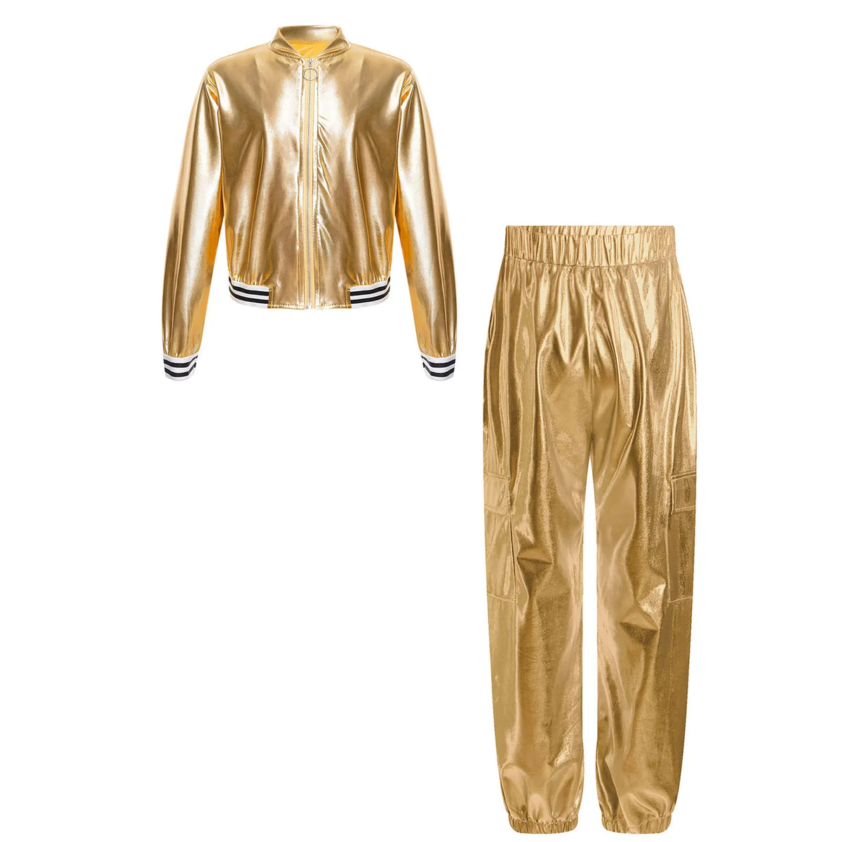 Ensemble Danse Fille Hip Hop | Veste Bomber Métallique & Pantalon | Costume Scène Carnaval Jazz