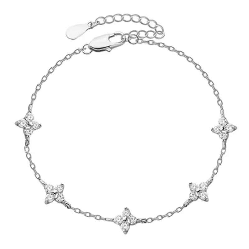 Bracelet Jonc Fleur Trèfle Cristal Zircone | Plaqué Or | Acier Inoxydable | Bijou Femme Cadeau Tendance