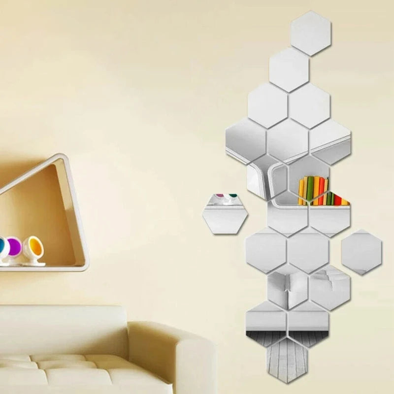 Hexagonal Mirror Wall Decals | Self-Adhesive 3D Acrylic Decorative Mirrors | Creative Wall Decals for Living Rooms and Bedrooms
