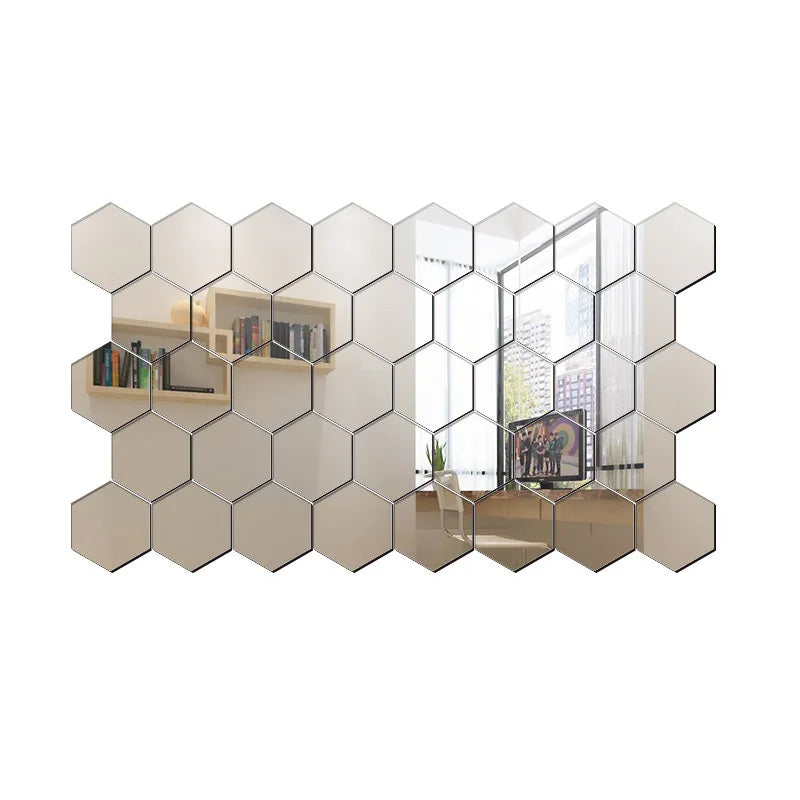 45-piece Mirror Wall Sticker, Hexagon Wall Art Sticker, DIY Home Decorative Tile Sticker