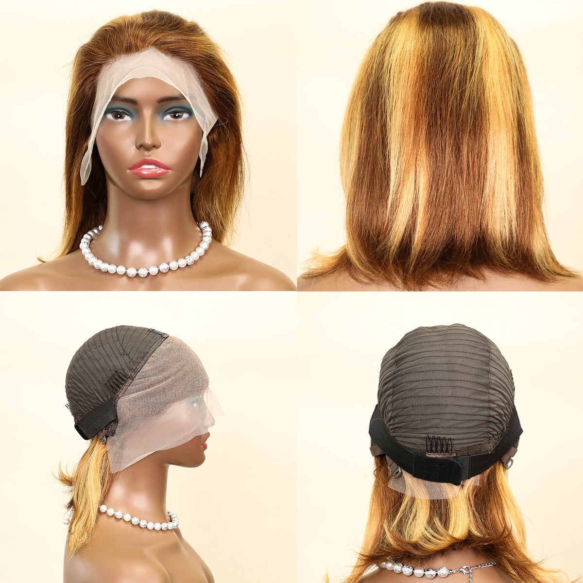 Perruque Bob Cheveux Humains | 13x4 Lace Front | 220% Densité | Coloris 4/27 Or | Wear & Go | Femmes Noires