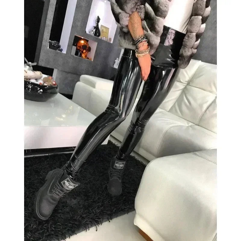 Collant Cuir PU Noir Femme | Taille Haute Élastique Slim | Mode Lift Fesses | Legging Skinny Grande Taille