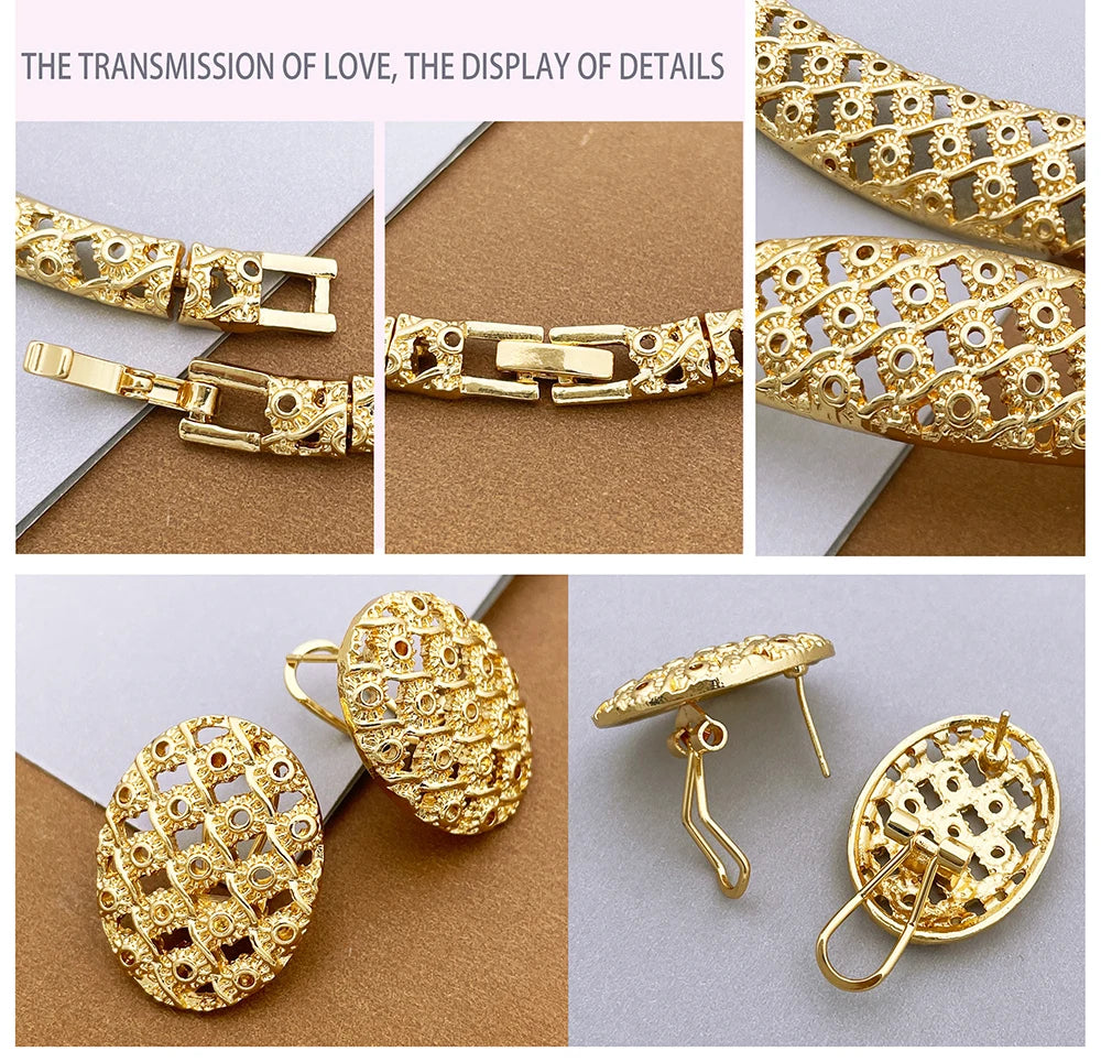 Dubai Jewelry Set Minimalistiese Quality Women Necklace Earrings Bracelet And Ring Luxury Design Weding Party Gift