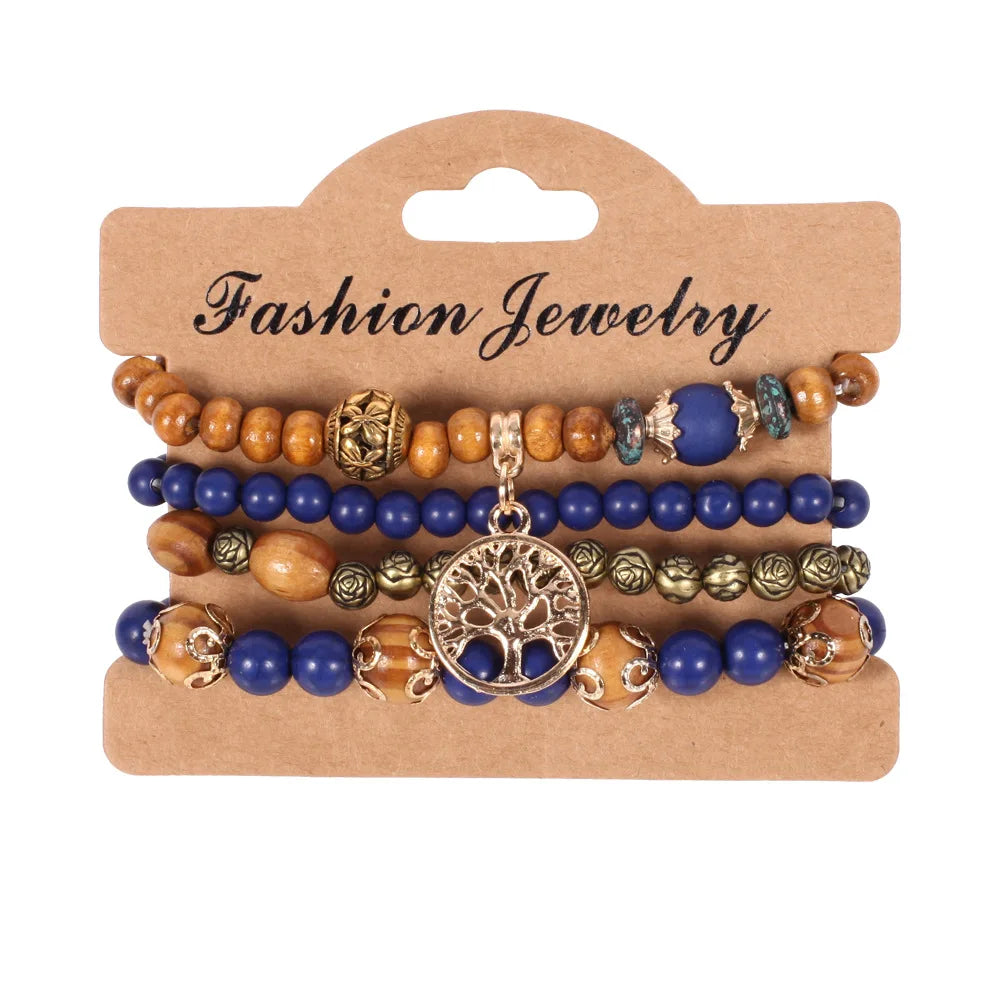Bohemian Handmade Beaded Bracelet Set For Women Summer Colorful Beaded Chain Bangle Girls Boho Jewelry Accessories