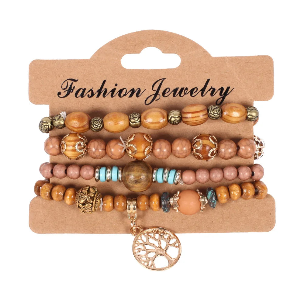 Bohemian Handmade Beaded Bracelet Set For Women Summer Colorful Beaded Chain Bangle Girls Boho Jewelry Accessories