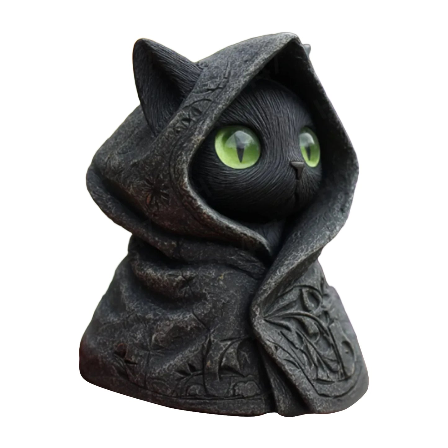 Cat Statue Home Decor Hooded Cat Figurine Tabletop Decoration Mystical Ornament Desk Accent Dark Cat Sculpture Resin Craft