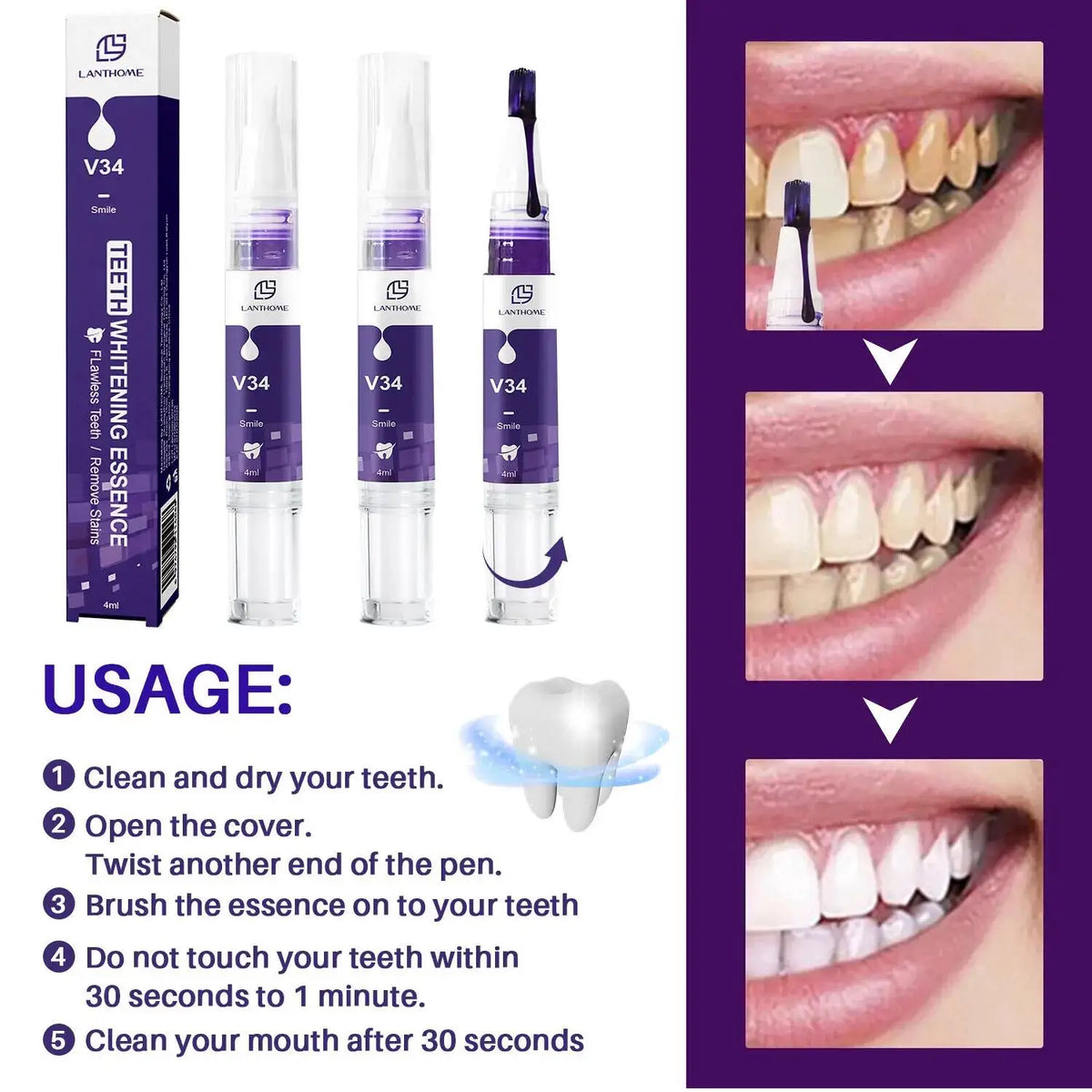 Dentifrice Blanchissant Violet V34 | Élimine Plaque & Taches | Haleine Fraîche | Hygiène Dentaire