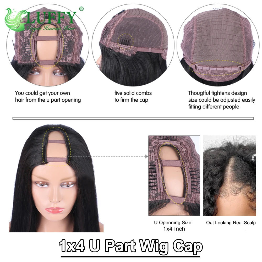 Perruque Afro Kinky Curly U/V Part | 1x4 | 200% Densité | Sans Laisse | Cheveux Humains Brésiliens | Femmes Noires