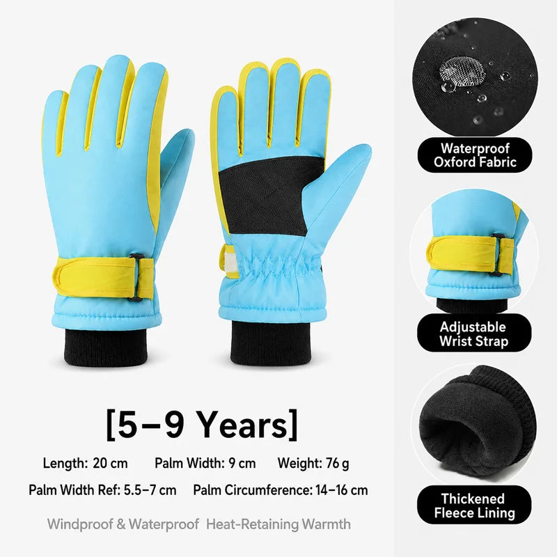 Gants de Ski Hiver Enfant | Imperméables Coupe-Vent | Doublure Polaire | Garçon & Fille 3-15 ans