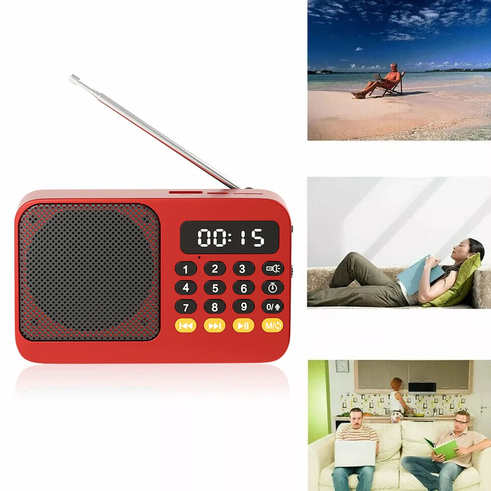 Portable FM Radio with Flashlight Rechargeable Radio TF Card/U Disk Bluetooth 5.0 MP3 Music Player Wireless Speaker