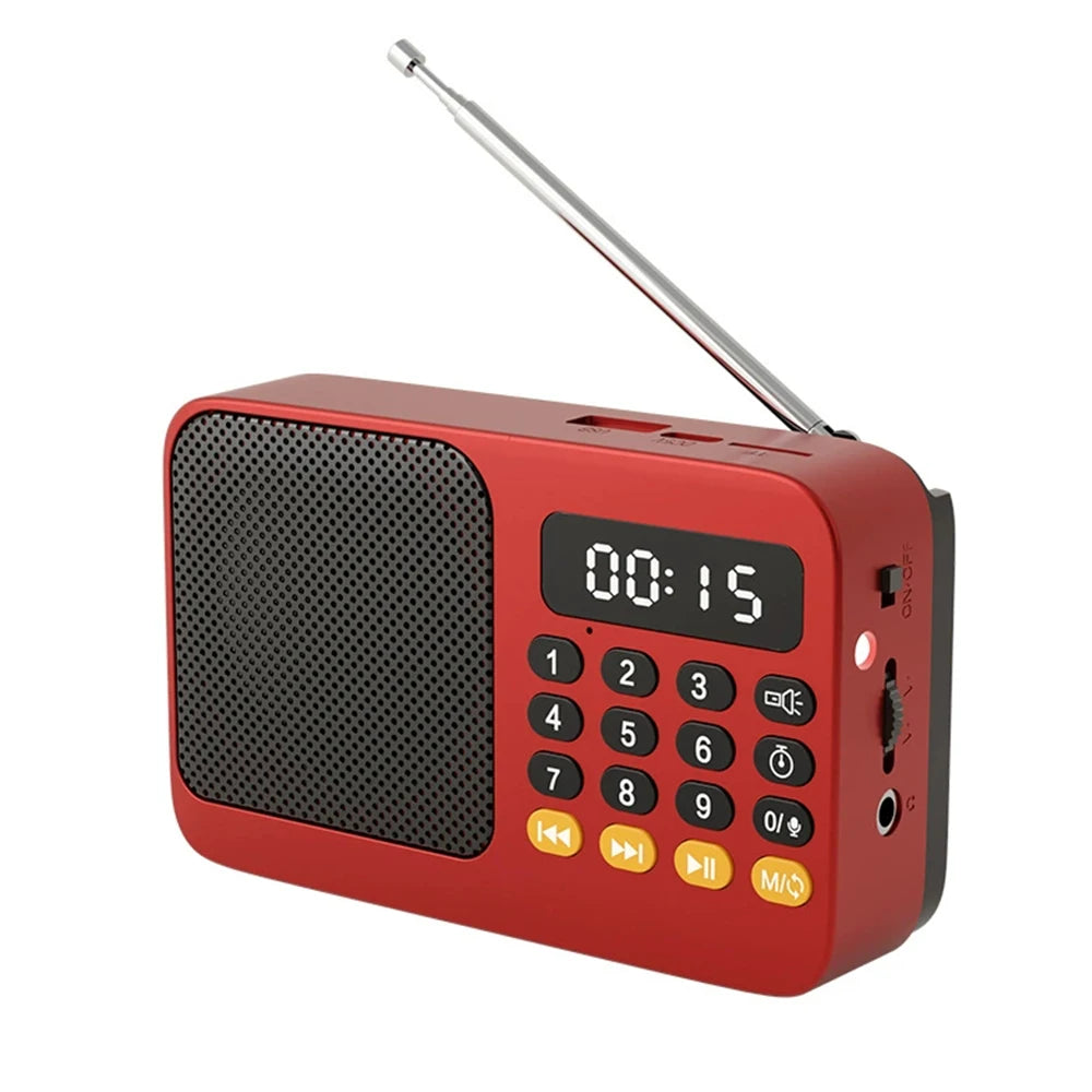Portable FM Radio with Flashlight Rechargeable Radio TF Card/U Disk Bluetooth 5.0 MP3 Music Player Wireless Speaker