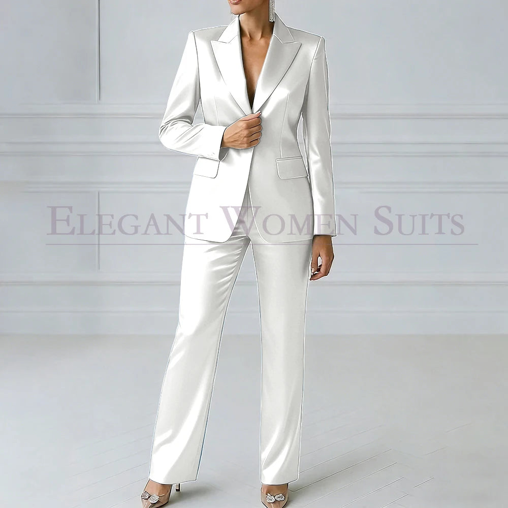 Elegant Blue Evening Women's Suits 2 Piece Jacket Pants Sets High Quality Royal Blue One-Button Slim Fit Office Blazer Clothing