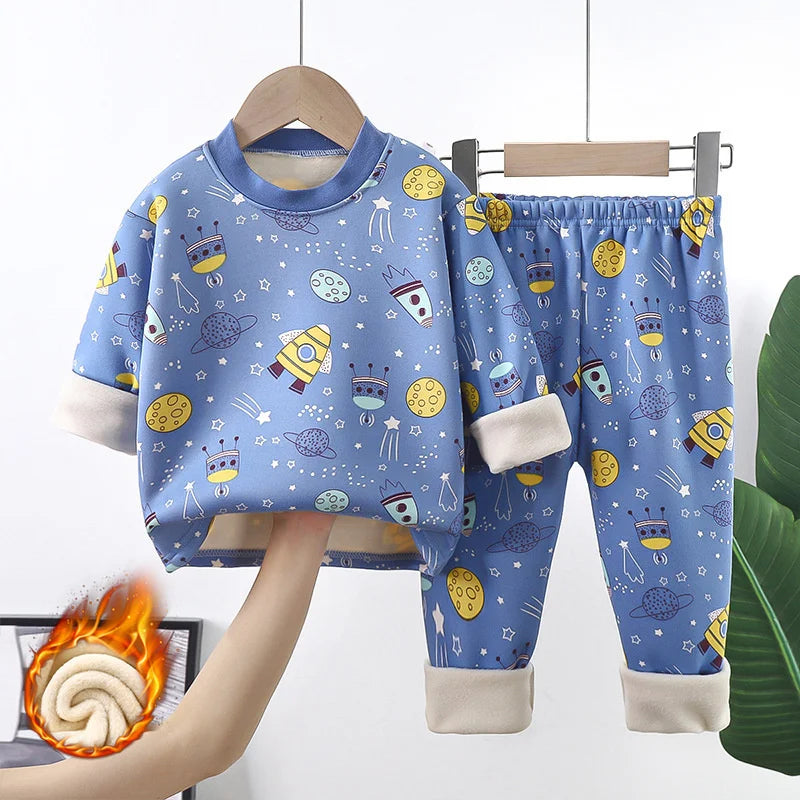 2024 Winter Kids Clothing Sets Warm Fleece Pajamas For Boys And Girls Thicken Children Sleepwear Velvet Baby Thermal Underwear