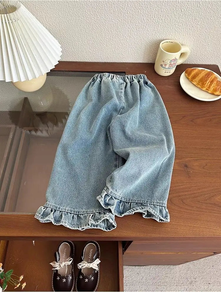 Jean Fille Printemps-Automne | Casual Large Jambe Large | Enfant Baby | Vêtements Polyvalents