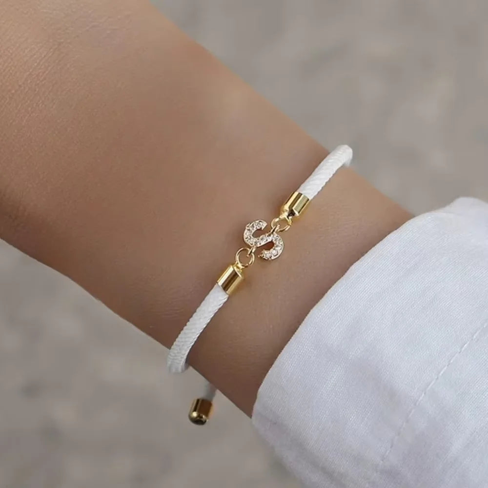 Initial Heart Charm Letter Link Bracelet for Women Classic Letter A-Z Rope Chain Bracelet for Daily Jewelry Gifts