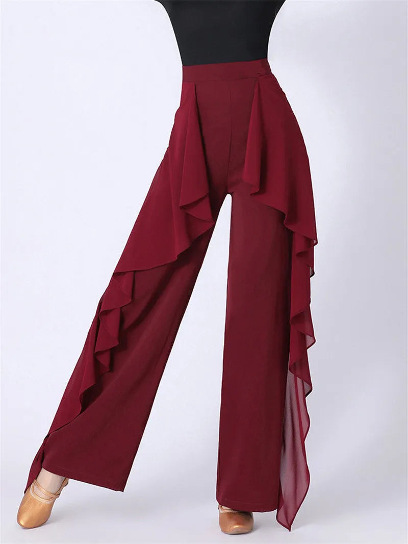 Dance Wide-Leg Pants Women's High-Waist Pants Lotus Leaf Side Loose Training Pants 2022 New Dance Female Pants