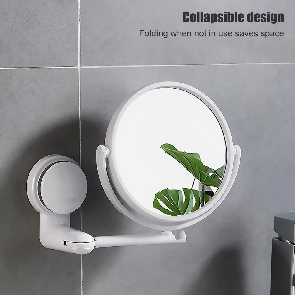Wall Mirror Folding Arm Extendable Bathroom Mirror, No-Drill Swivel Bathroom Mirror, Suction Arm Double-Sided Cosmetic Makeup Mirror
