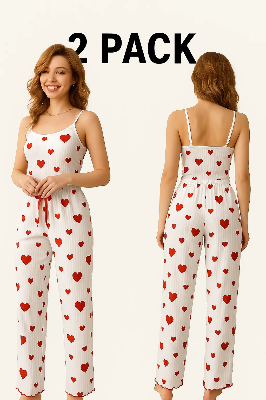 Women's Pajamas, Plus Size Pajama Set, 2-Piece Short Vest + Trousers, White, Breathable, Soft, Casual, Love Print