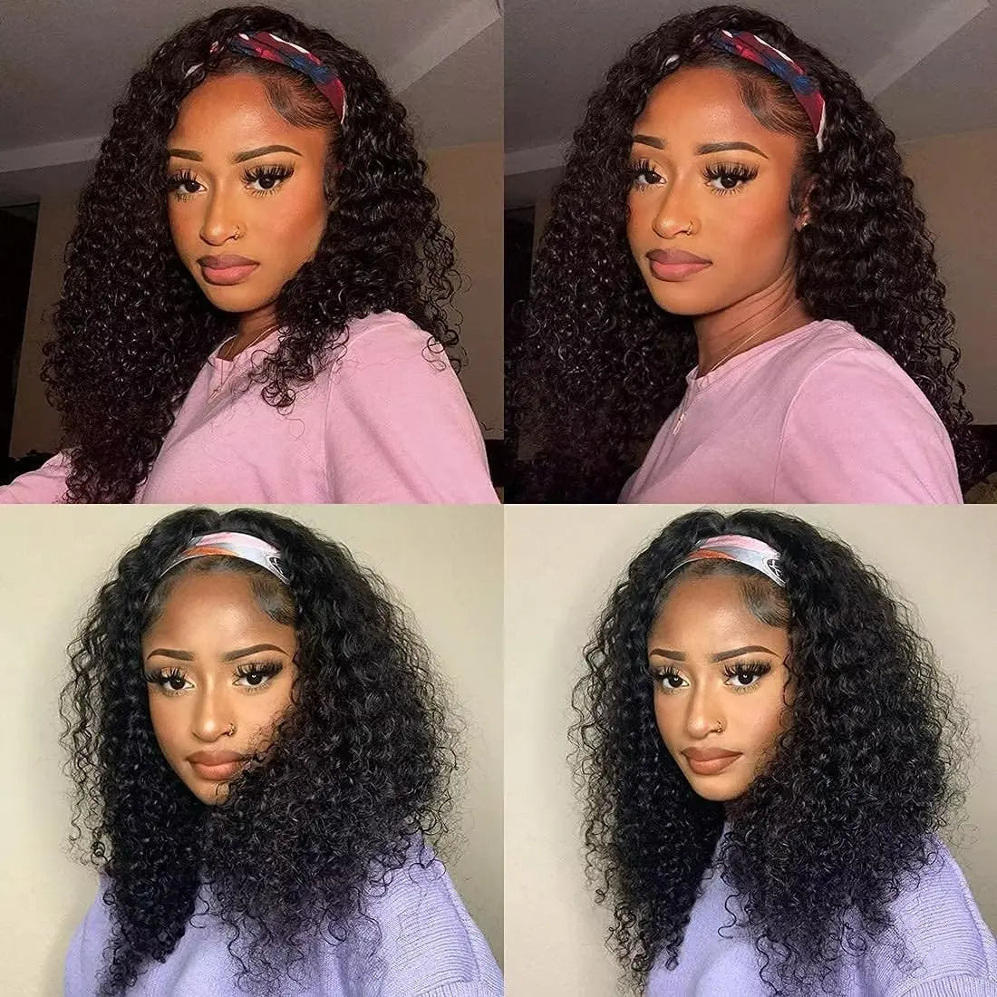 Perruque Headband Kinky Curly | Machine Made | Cheveux Humains Brésiliens Remy | 180% Densité | Couleur Naturelle