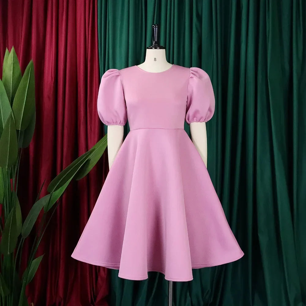 Elegant Dresses for Woman 2024 O Neck Short Sleeve High Waisted Pleated Mid Calf Luxury Female Birthday Party Dinner Vestidos