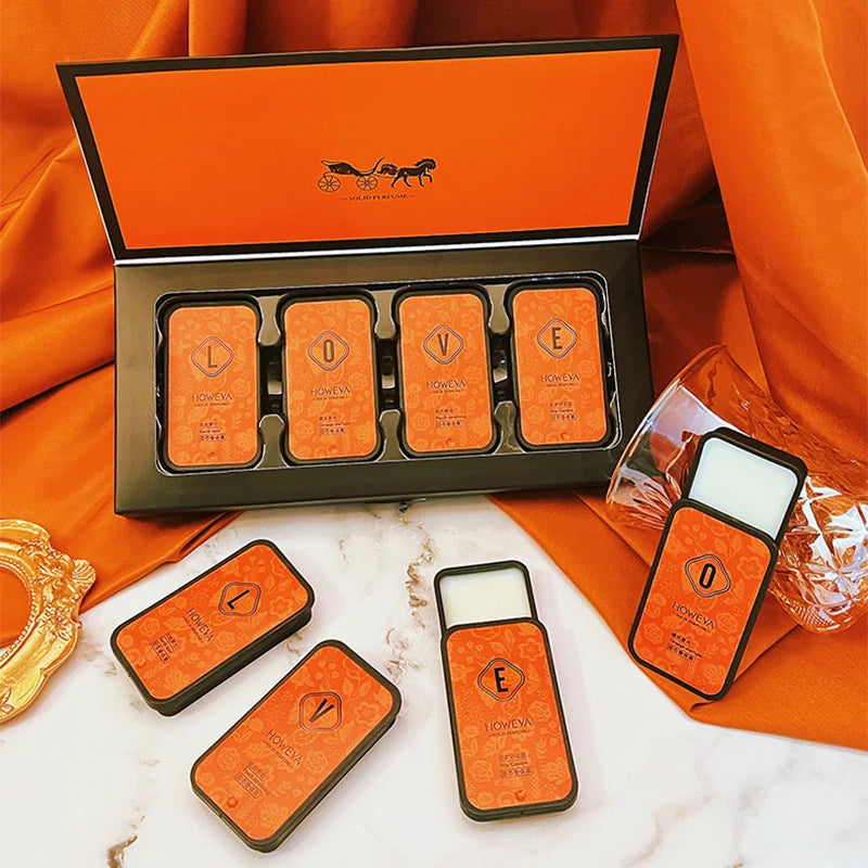 4-Piece Solid Perfume Set, Floral and Fruity Fragrance, Long-lasting, Light and Portable, Ideal for Gifting/Daily Use