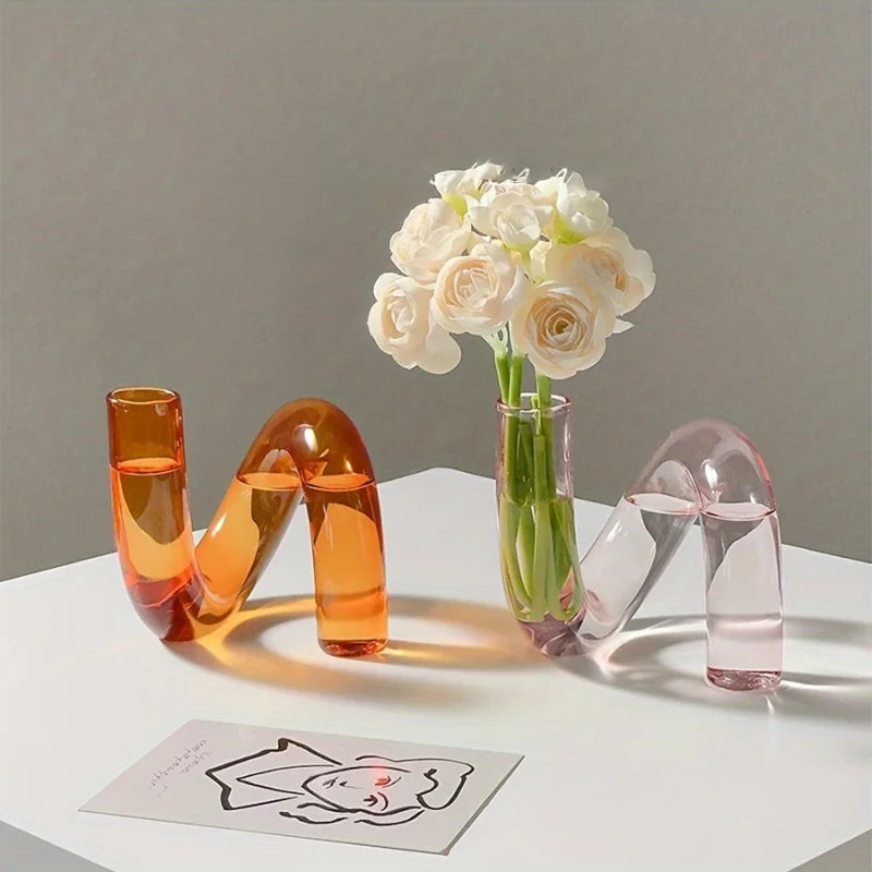 Nordic Irregular Glass Vase | Modern Transparent Centerpiece for Dining/Living Room, Creative Pedestal Home Decor