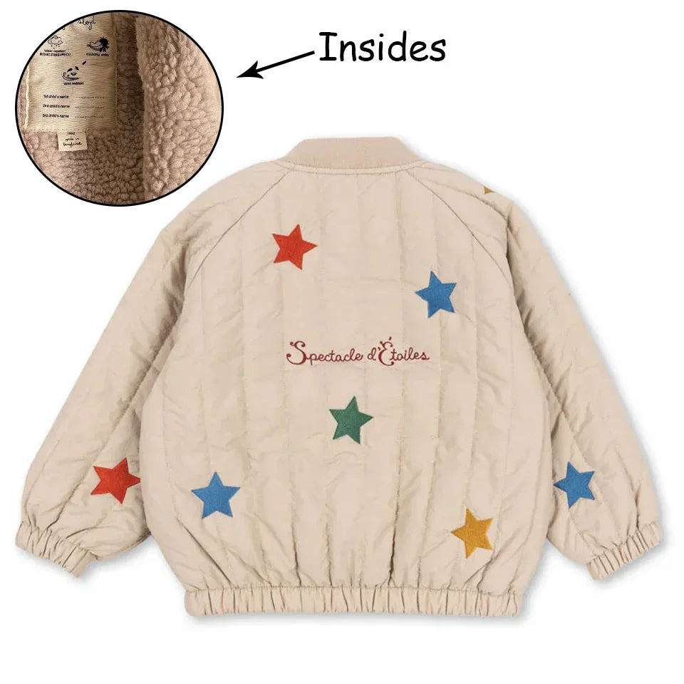 Manteau Polaire Paillettes Fille | Laine d'Agneau | Broderie Garçon | Vêtement Enfant Hiver