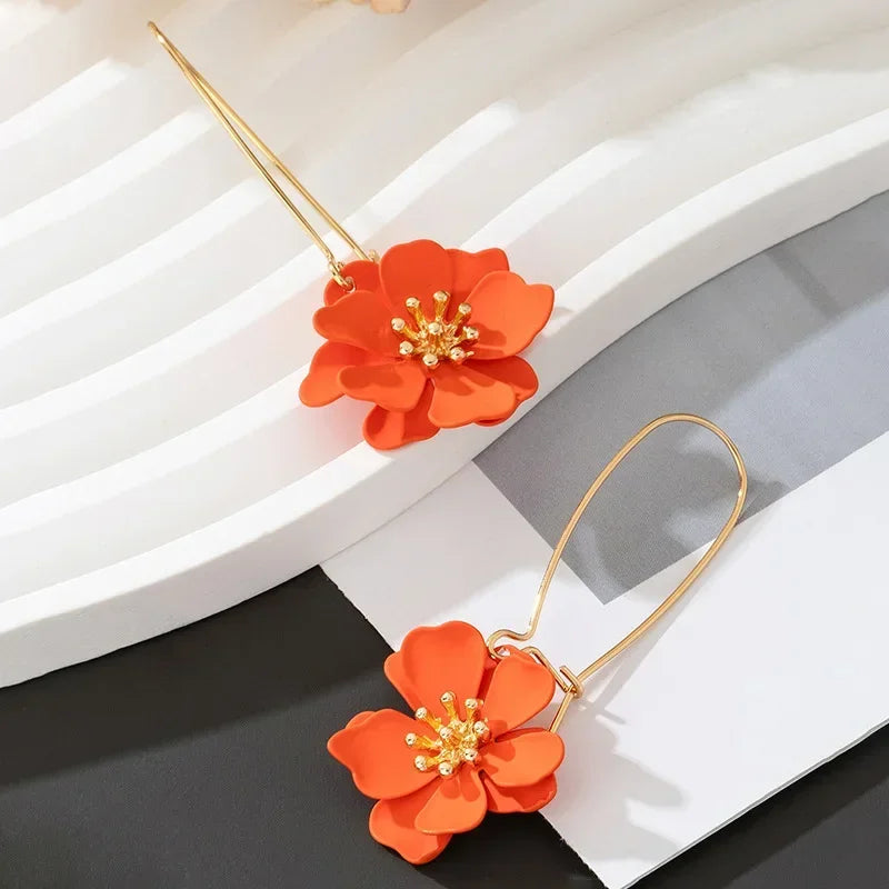 Hoop Earrings for Women Girls Spray Enamel Flower Geometric Ear Accessories Holiday Party Gift Fashion Jewelry EE007