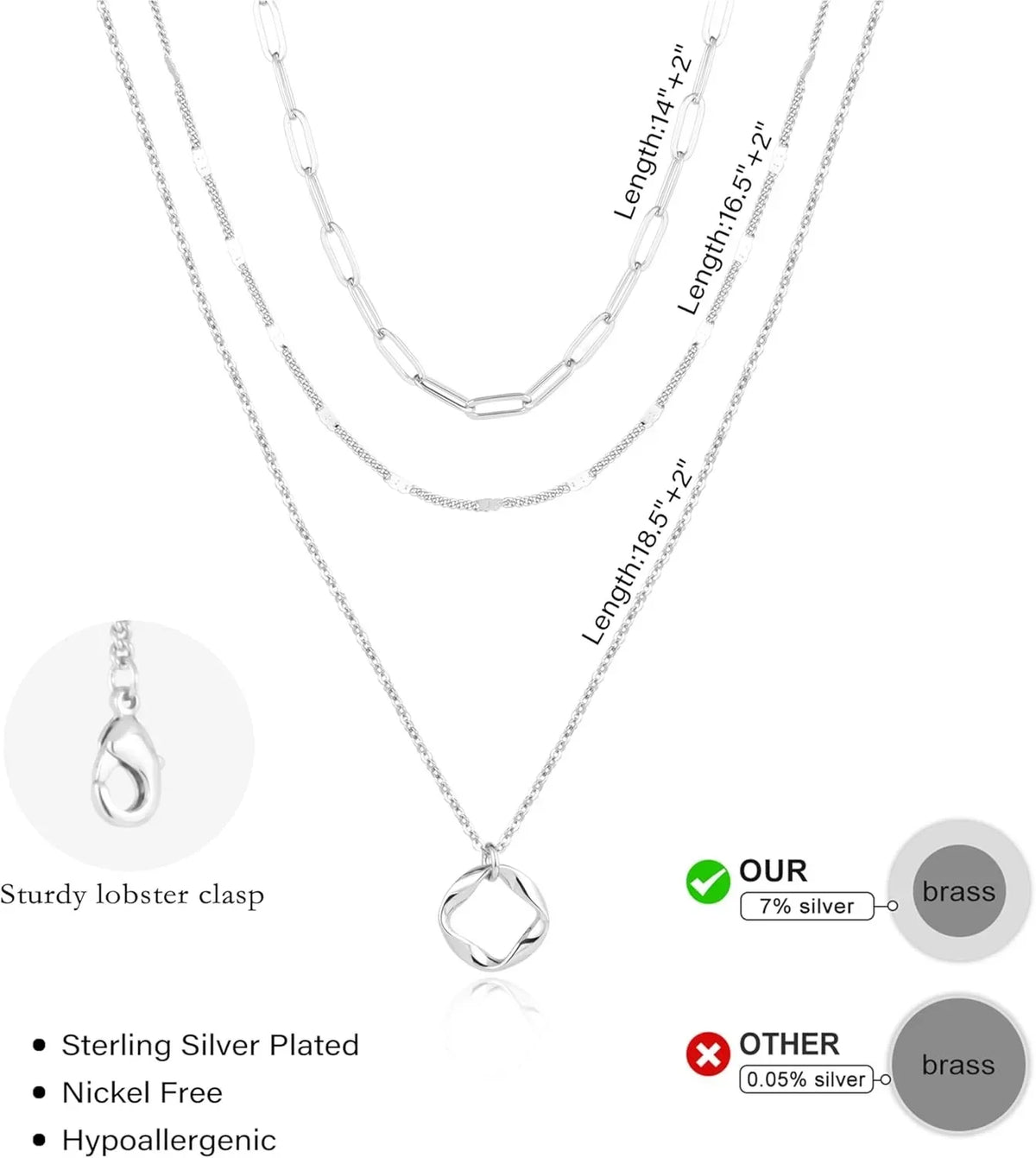 Layered 14k Gold Plated Necklaces for Women Stackable Silver Plated Circle Paperclip Chain Pendant Choker Necklace Set For Women