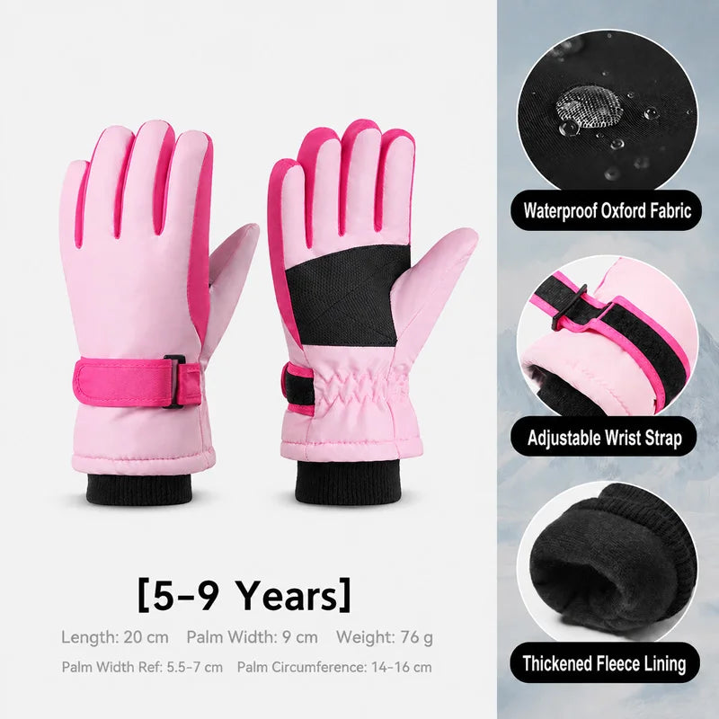 Gants de Ski Hiver Enfant | Imperméables Coupe-Vent | Doublure Polaire | Garçon & Fille 3-15 ans