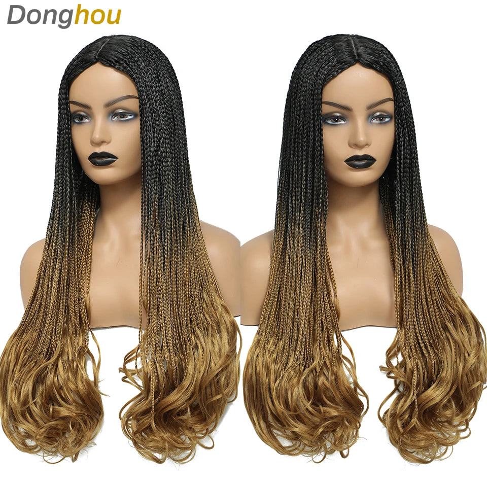 26 Inch Long Box Braided Wigs For Women Synthetic African Braided Wig Micro Twist Box Braid Crochet Hair Curly Ends Wig