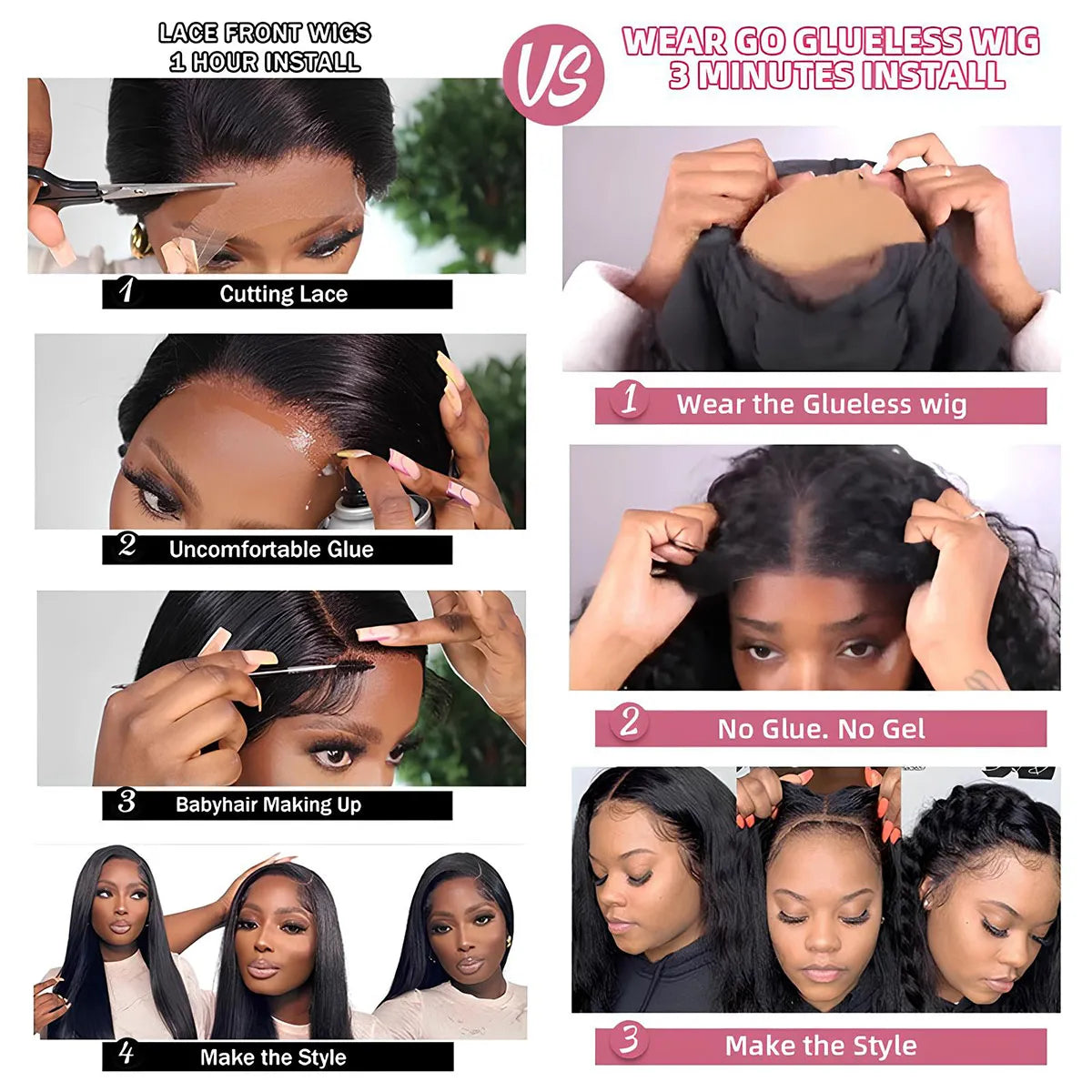 Pre-Braided 13x6 HD Lace Front Wear and Go Glueless Wig Human Hair Deep Wave 13x4 Lace Frontal Drawstring Glue-Free Wigs for Women