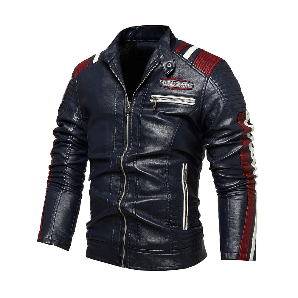 Men's Faux Leather Motorcycle Jacket Waterproof Windproof PU Moto Vintage Bomber Winter Jacket for Men