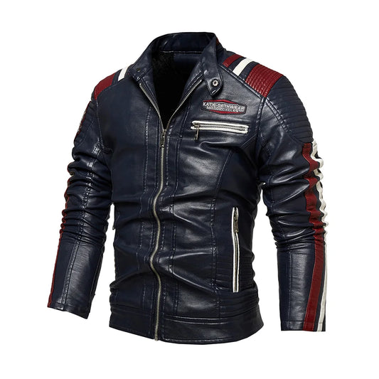 Men's Faux Leather Motorcycle Jacket Waterproof Windproof PU Moto Vintage Bomber Winter Jacket for Men