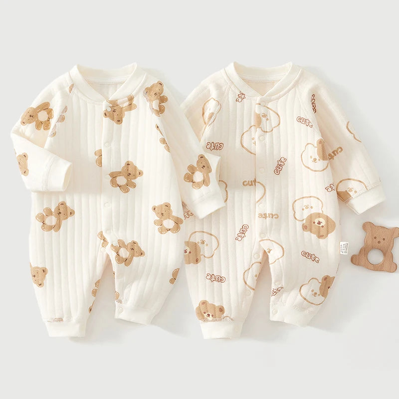 Combinaison Bébé Coton Épais | Ours Mignon | Rampante Manches Longues | Hiver | Garçon & Fille | Pyjama