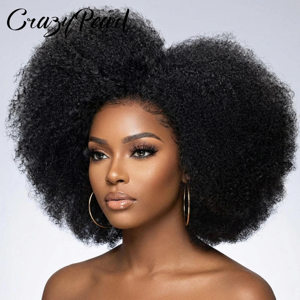 Perruque Afro Kinky Curly | 13x2 T Part Lace Front | 200% Densité | Mélange Cheveux Humains | Femmes Noires
