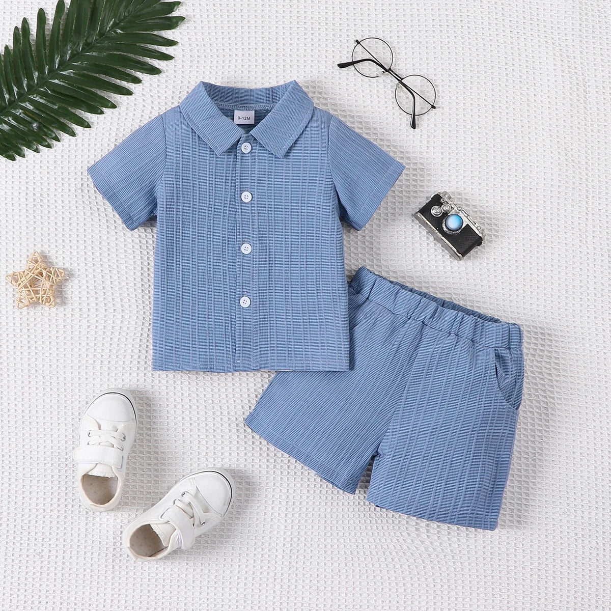 Ensemble 2 Pièces Bébé Garçon | Chemise Jacquard Manches Courtes & Short | Casual Mode Été