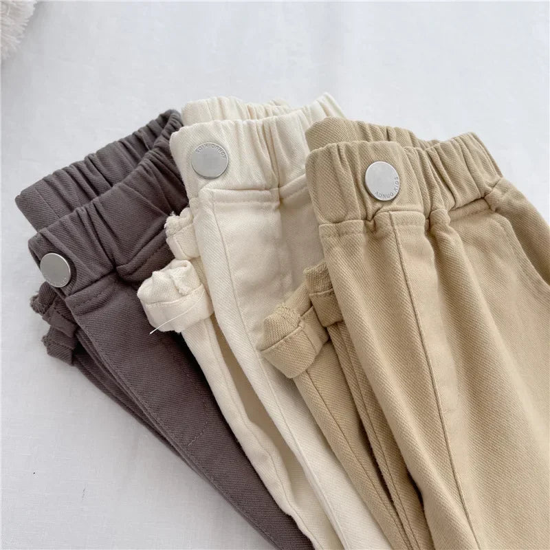 1-8 Years Boys Pants Kids Cargo Pants Mid-Rise Button Casual Outdoor Comfortable Breathable Spring Fall Fashion Children Trousers