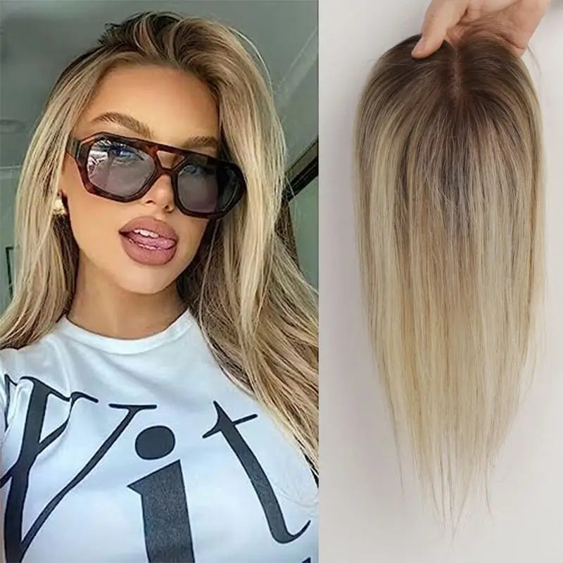Topper Cheveux Remy 100% | Brun Ombré | 12 Pouces | Lace Base Milieu | Clip | Pour Cheveux Clairsemés | Femme