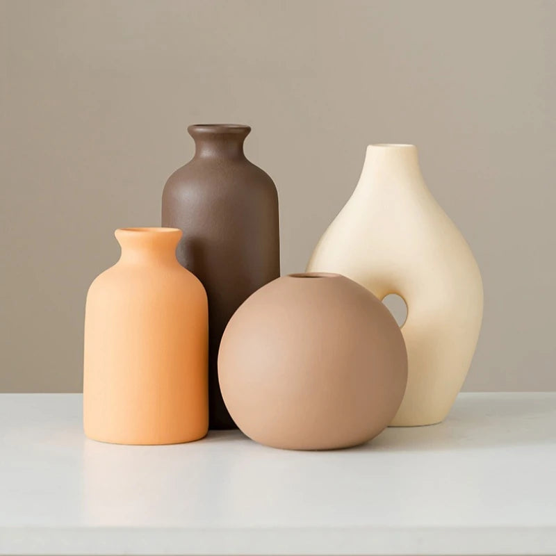 Vase Céramique Blanc Nordique | Fleurs Séchées | Décoration Salon & Bureau | Ornement Maison