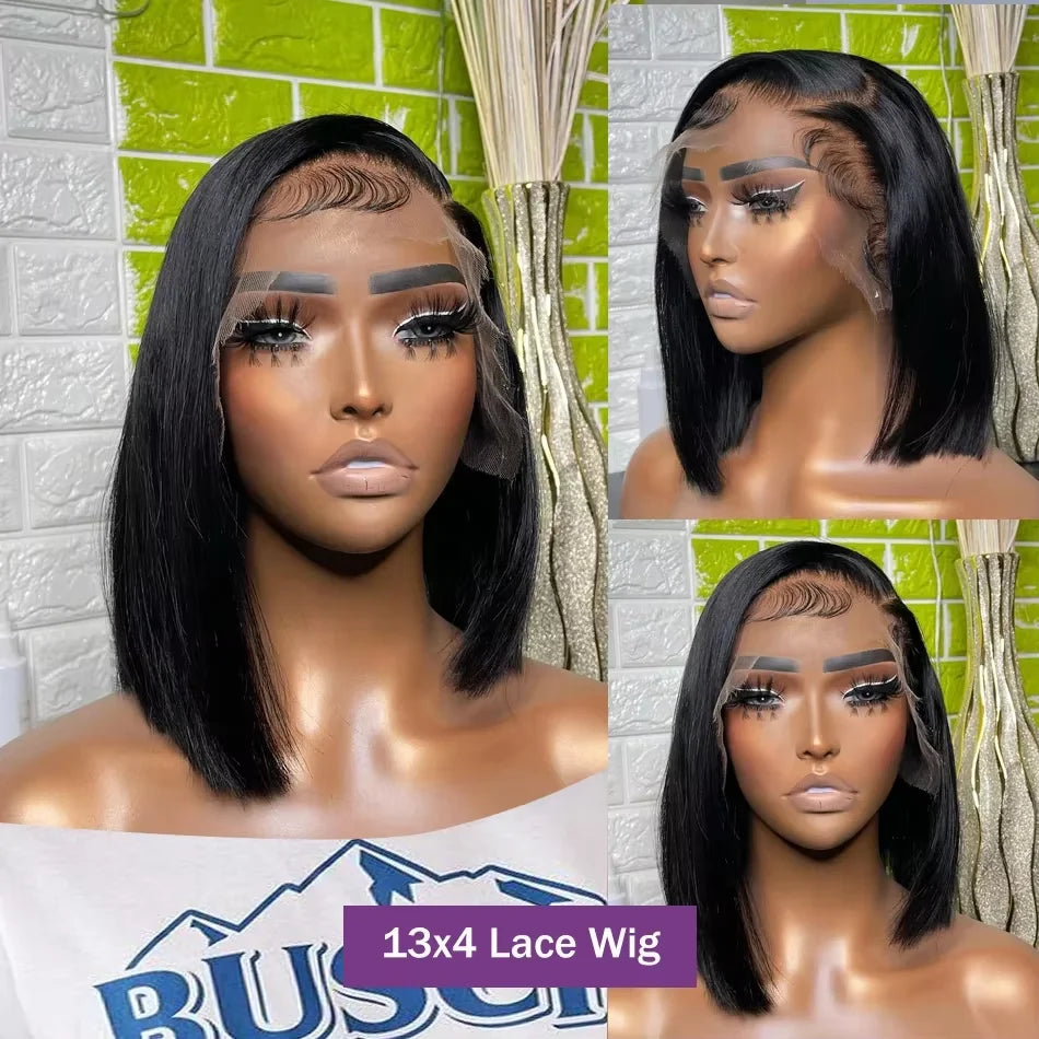 Perruque Lace Front Lisse Bob Courte | 4x4 & 13x4 | Cheveux Humains Brésiliens | Pré-Pluçuée | Femme