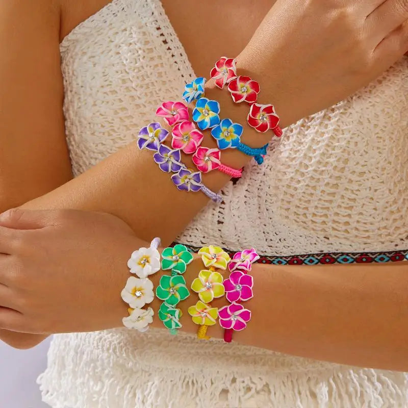 Trendy Handmade Boho Flower Bracelet for Women Bead Rope Adjustable Bangle Beach Holidays