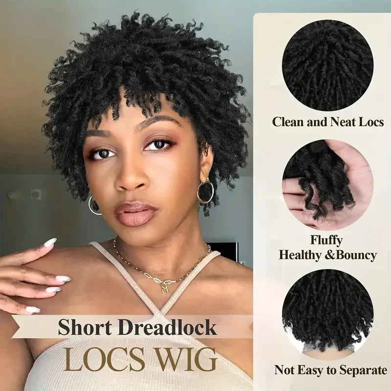 Perruque synthétique courte à fausses locks bouclées