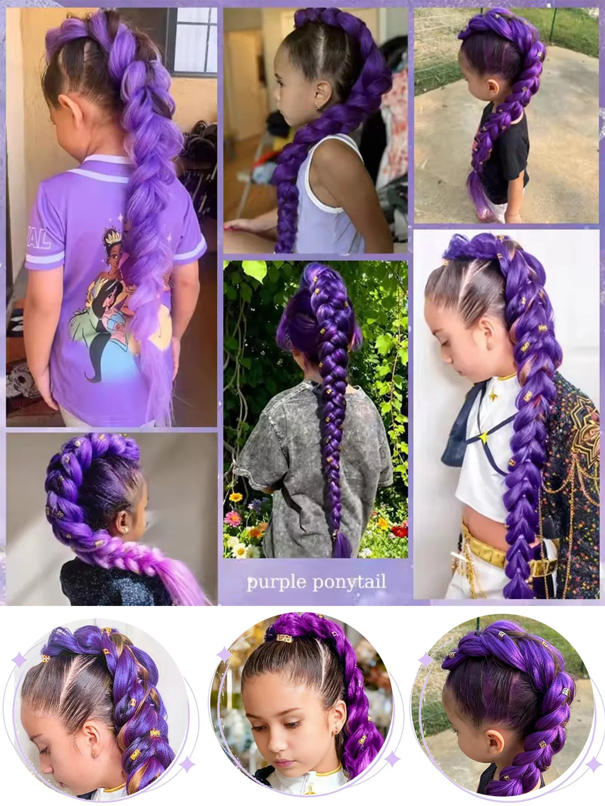 Queue de Cheval Tressée Violette | 32 Pouces | Tinsel Brillant | Extensions Super | Cosplay & Noël | Enfants & Filles